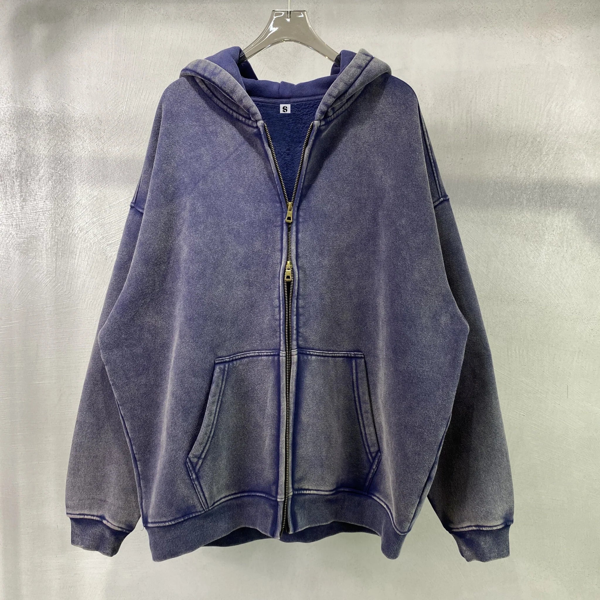 Washed Oversized Retro Zip-Up Hoodie