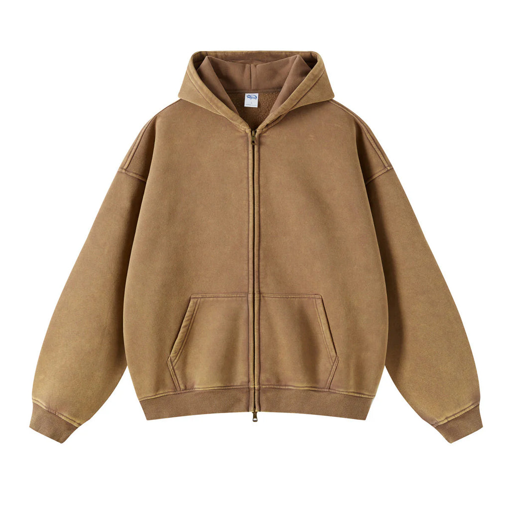 Washed Oversized Retro Zip-Up Hoodie