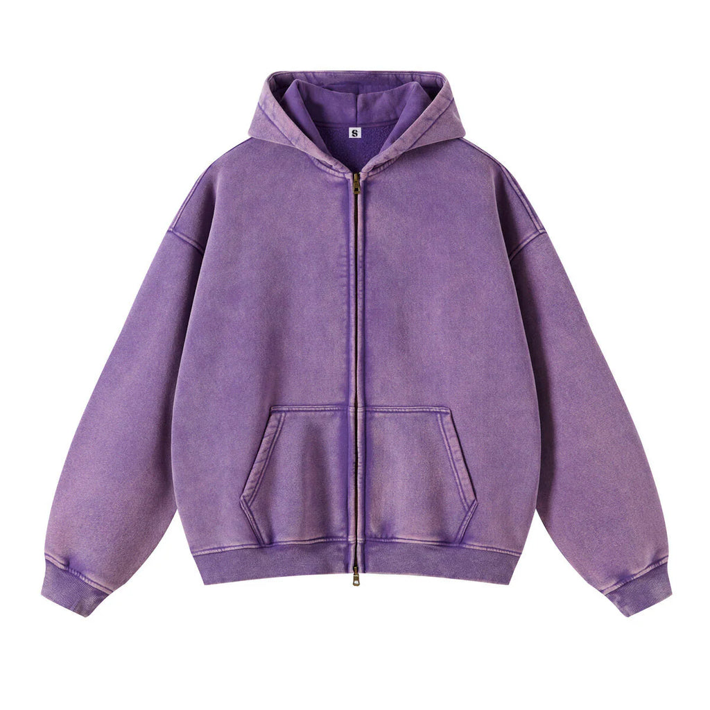 Washed Oversized Retro Zip-Up Hoodie