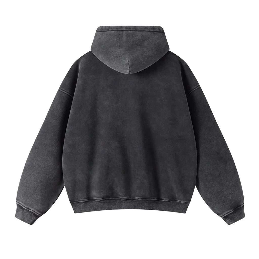 Washed Oversized Retro Zip-Up Hoodie