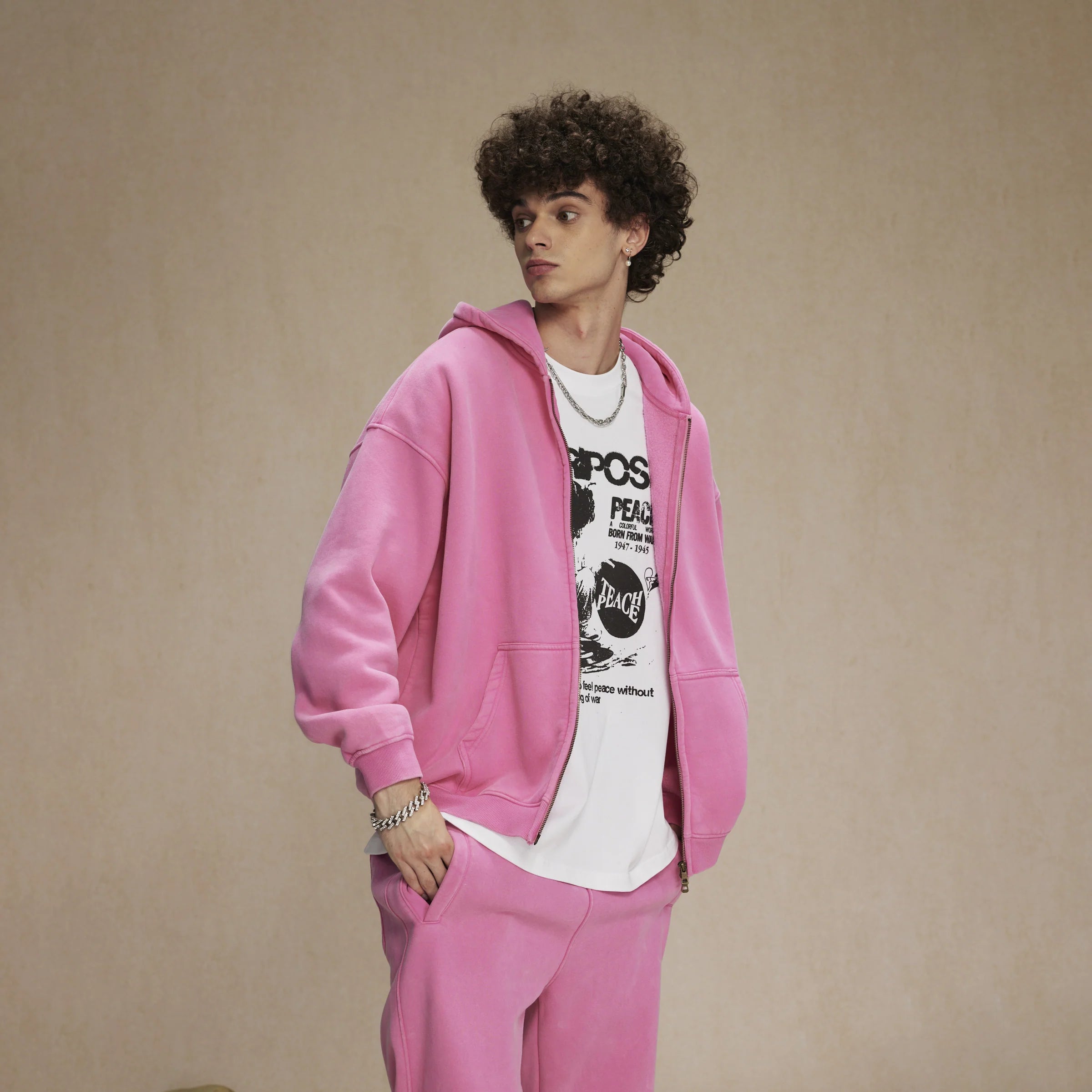 Washed Oversized Retro Zip-Up Hoodie
