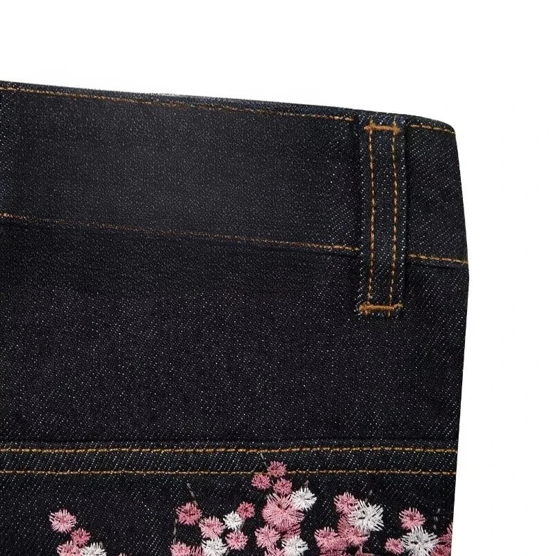 Y2K Harajuku Jeans Goth Vintage Plum Blossom Embroidery Pattern Wide Leg Pants Men Women Denim Fabric American Style Street Wear