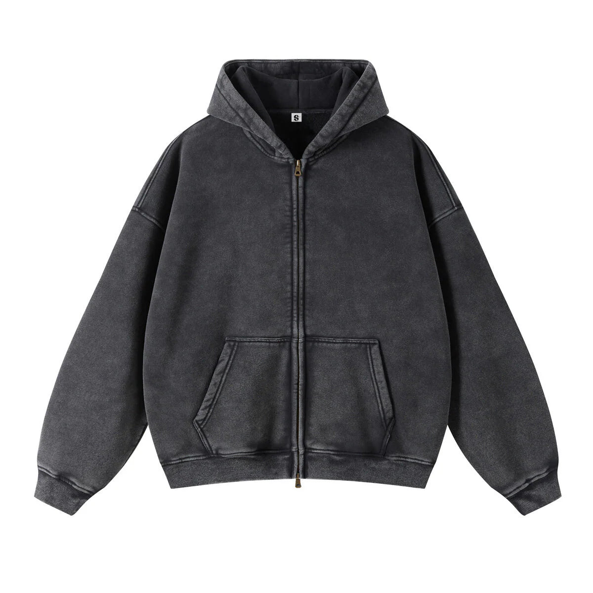 Washed Oversized Retro Zip-Up Hoodie