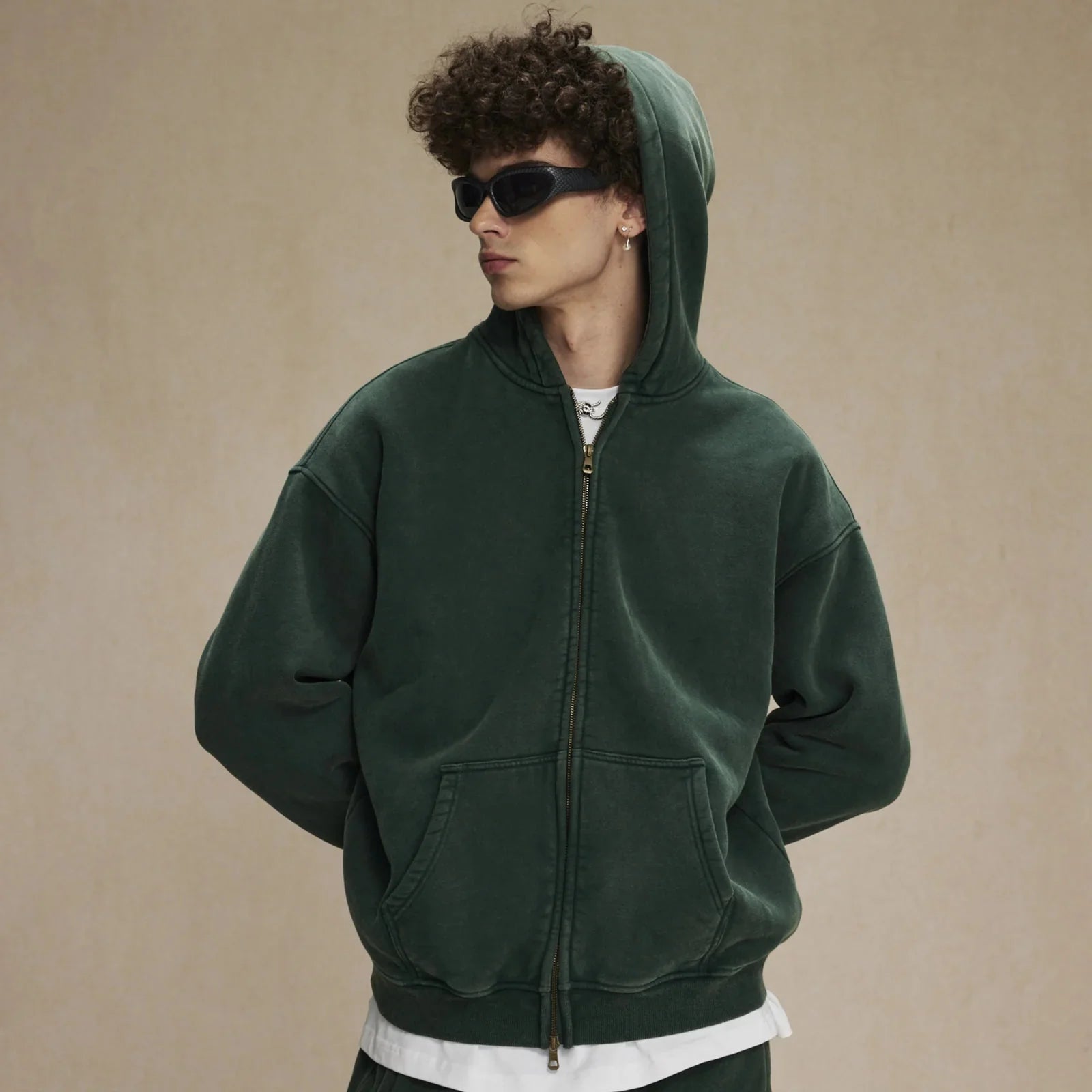Washed Oversized Retro Zip-Up Hoodie
