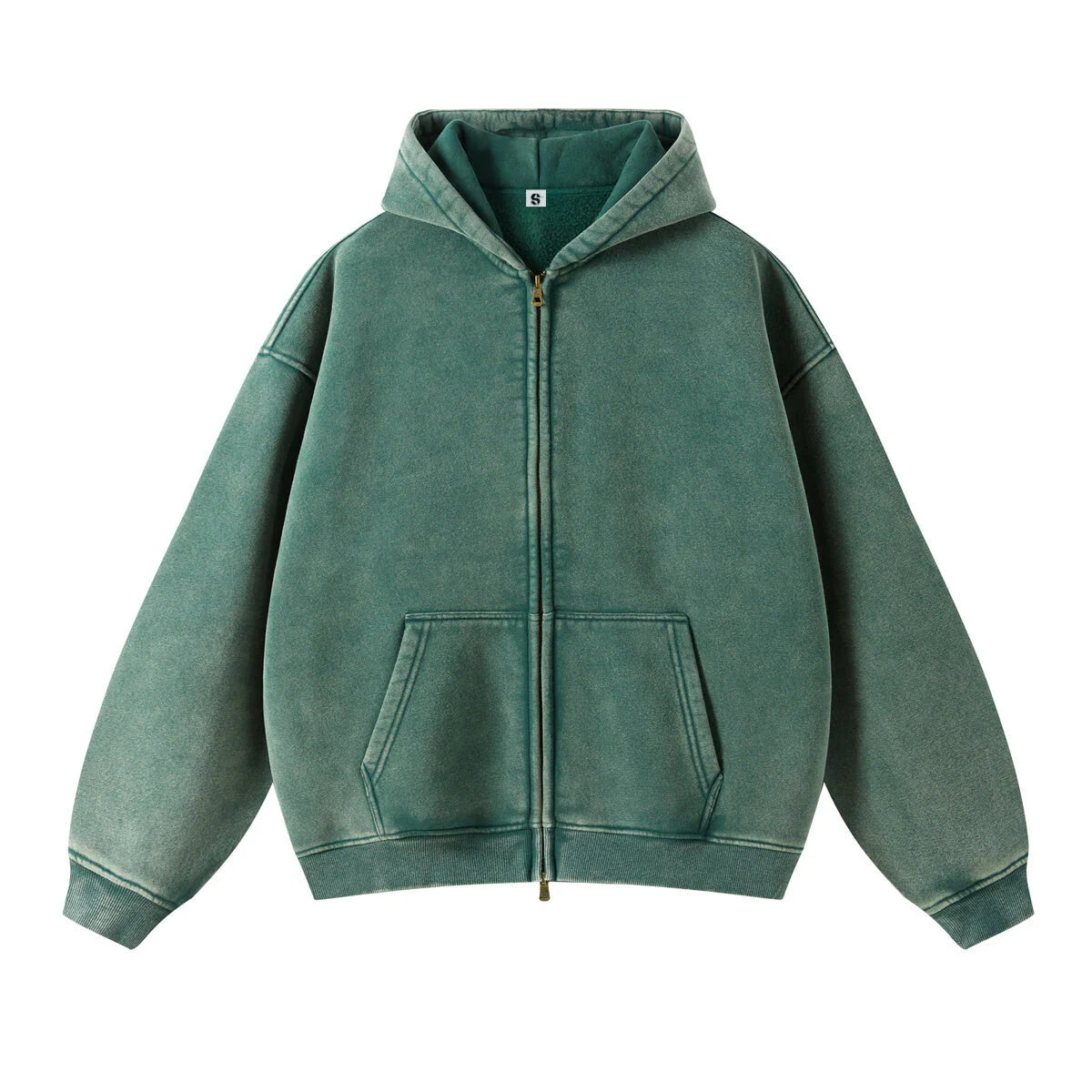 Washed Oversized Retro Zip-Up Hoodie