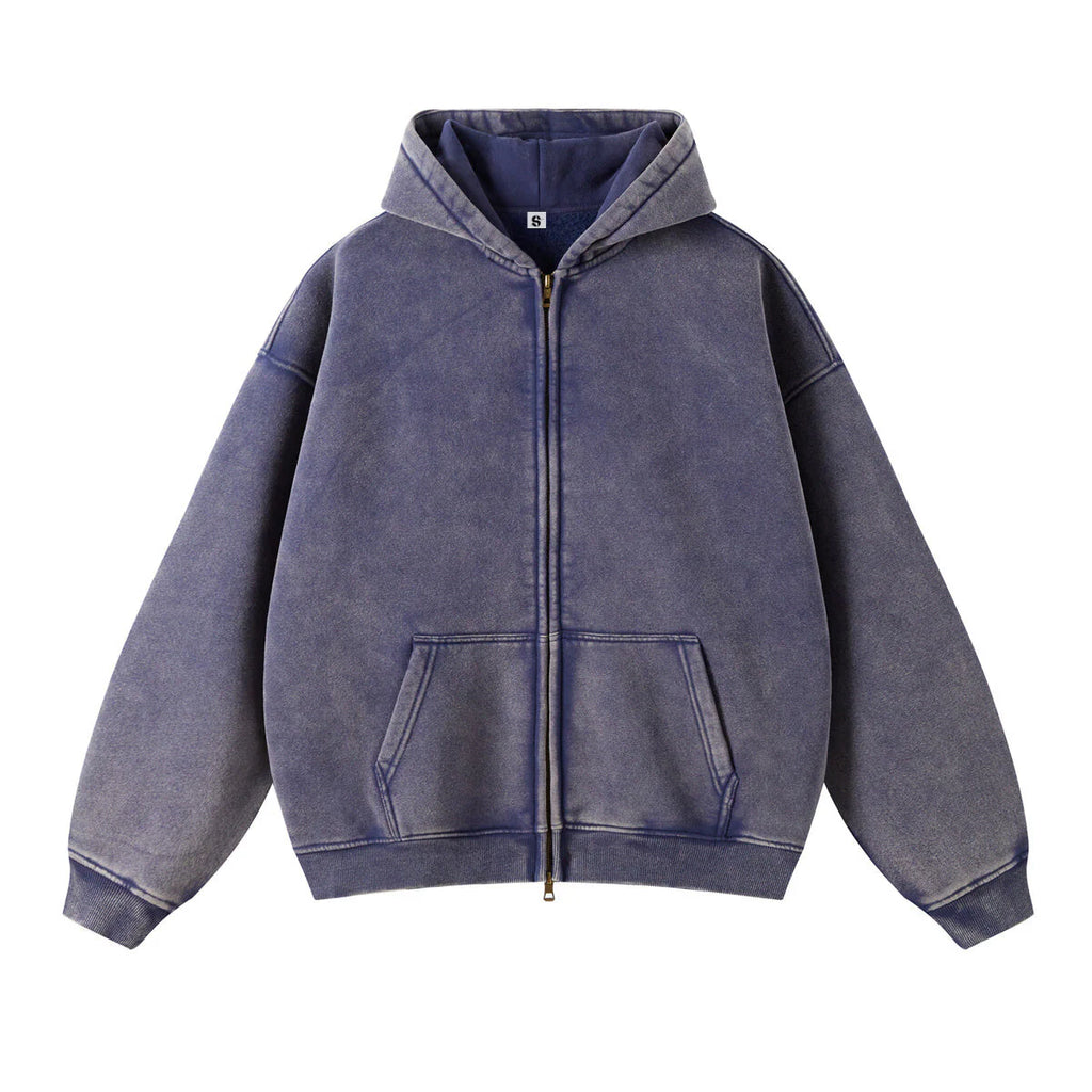 Washed Oversized Retro Zip-Up Hoodie