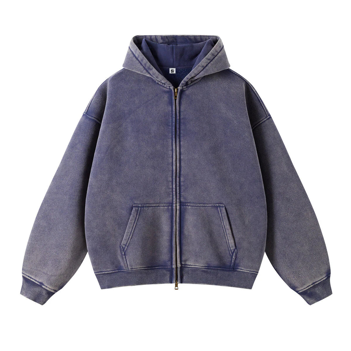Washed Oversized Retro Zip-Up Hoodie